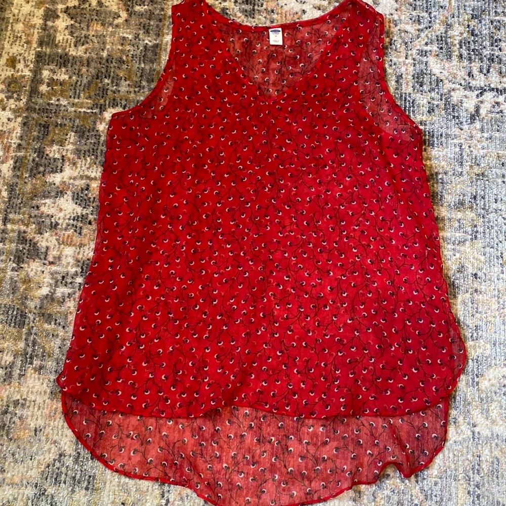 Red Floral Sleeveless Blouse